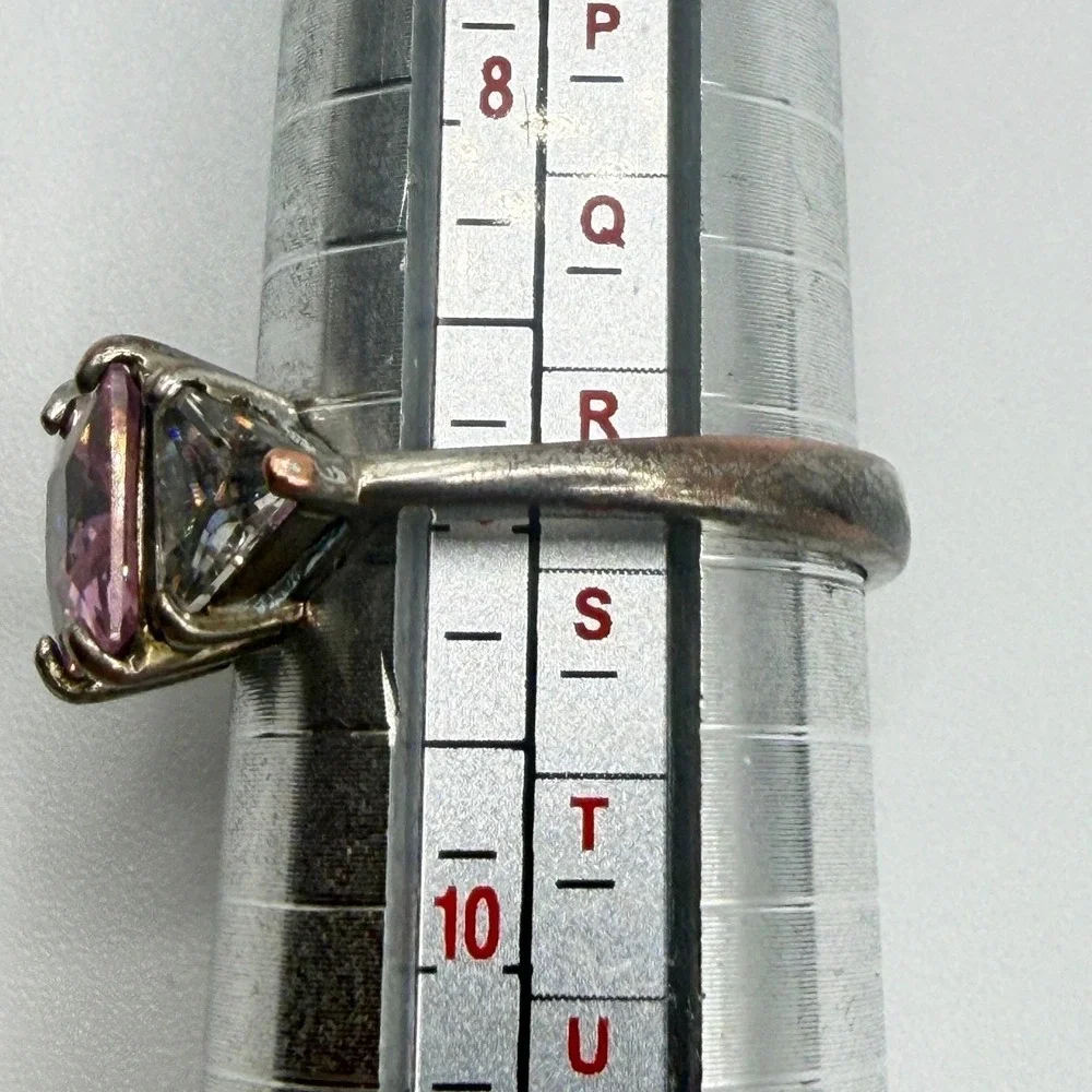 Pink‎ Glass Stone Ring Silver Tone Vintage Style Size 9